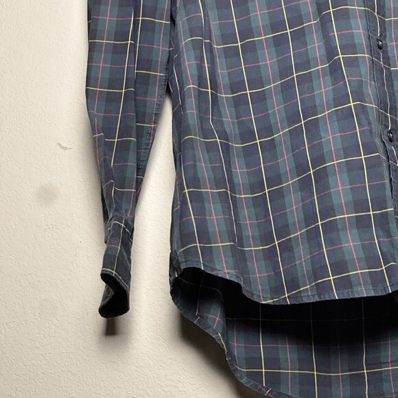 Club Room Dress Button Up Shirt Plaid Collared Formal Casual Men L Green Retro - Picture 9 of 11